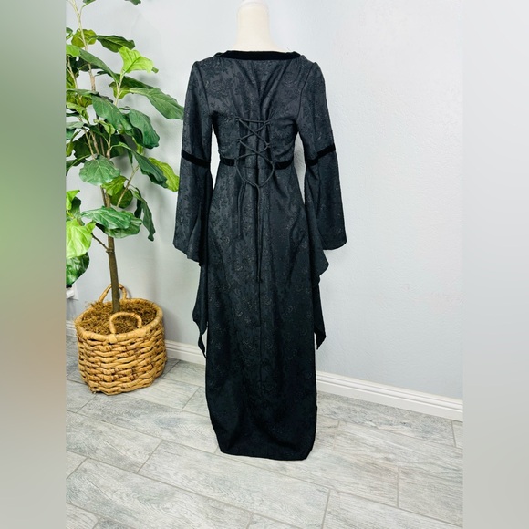 Eternal Love Vintage Y2K Black Velvet Trim Jacquard Goth Dress - Picture 9 of 9